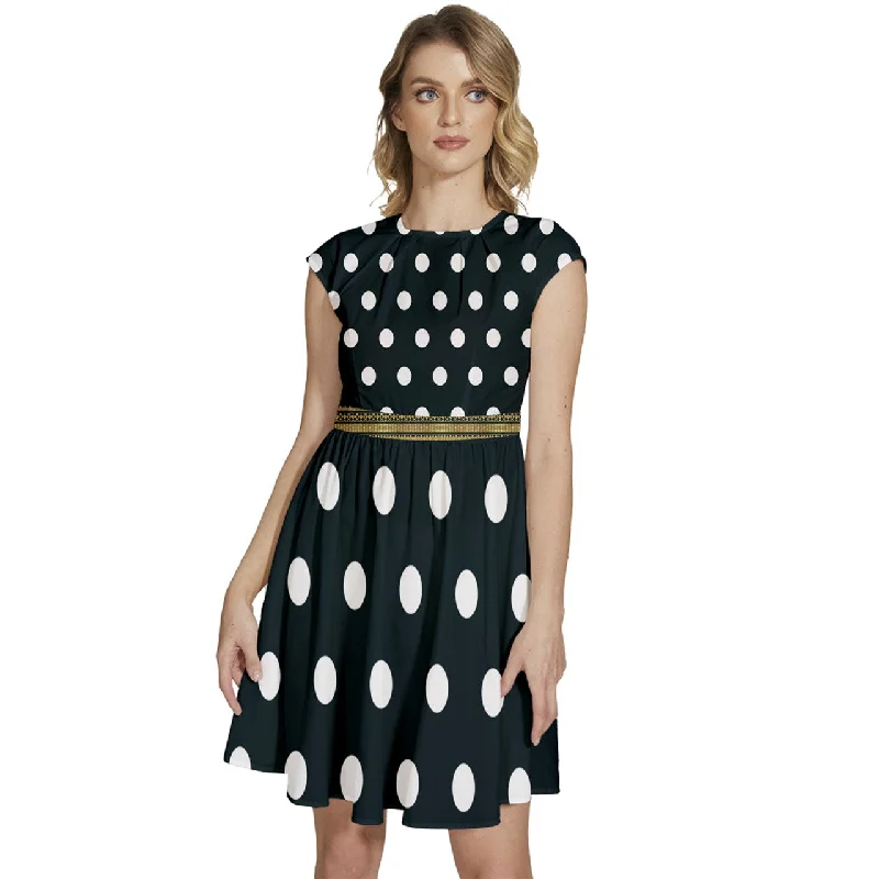 Cap Sleeve High Waist Dots Black Dress Lace unclassified dresses