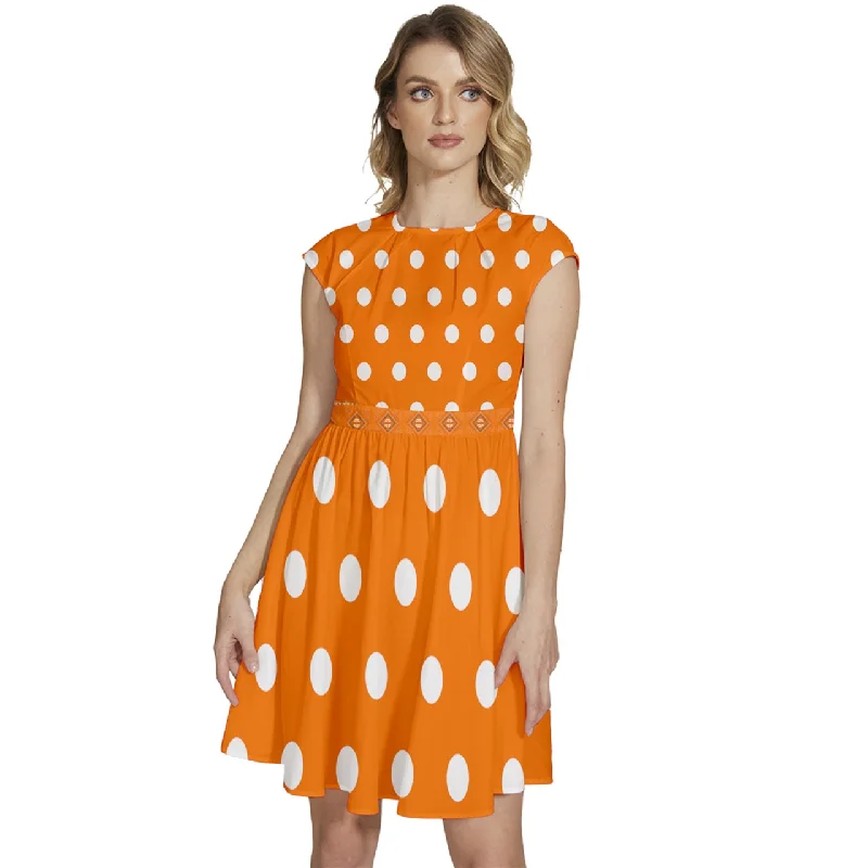 Cap Sleeve High Waist Dots Orange Dress Embroidered unclassified dresses