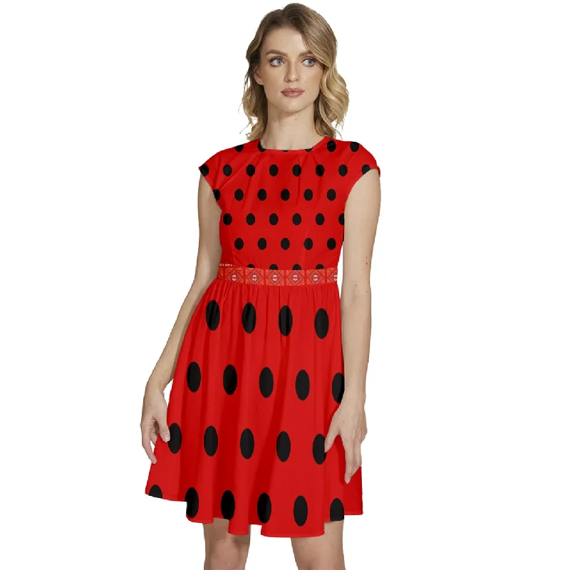 Cap Sleeve High Waist Dots Red Dress Pastel unclassified dresses