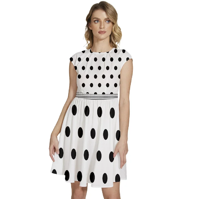 Cap Sleeve High Waist Dots White Dress Soft fabric unclassified dresses