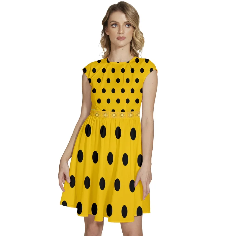 Cap Sleeve High Waist Dots Yellow Dress Winter unclassified dresses