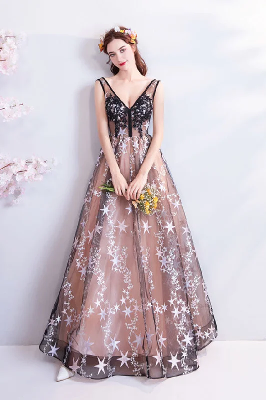 Charming Floor Length Sleeveless Prom Dresses with Stars A Line Appliques Evening Dresses N2314 Stylish unclassified dresses