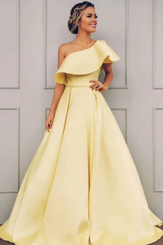 Charming One Shoulder Satin Prom Dresses A Line Satin Formal Dresses N2572 Off-shoulder unclassified dresses