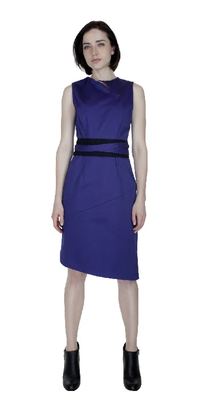 Classic Cut Out Dress w/ Reversible Obi Belt / Royal-ish Purple Sleeveless unclassified dresses