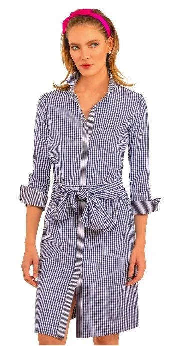 Gretchen Scott Breezy Blouson Dress Navy Gingham A-line unclassified dresses