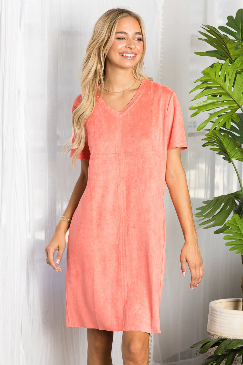 JOH Audrey Suede V-Neck Dress No Pockets Coral Trendy unclassified dresses