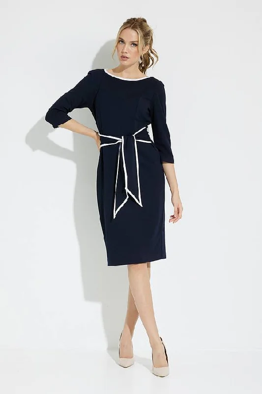 Joseph Ribkoff Contrast Trim Dress Style 221210 Midnight Blue/Off-White Backless unclassified dresses