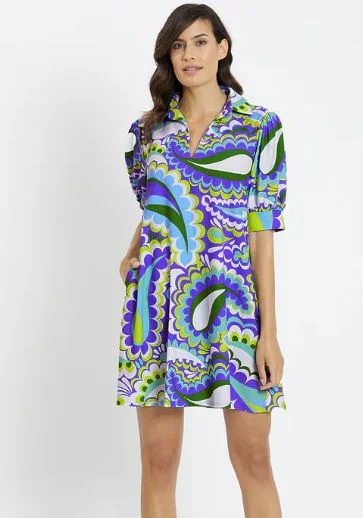 Jude Connally Emerson Dress Lightweight Jude Cloth Mod Paisley Iris Denim unclassified dresses