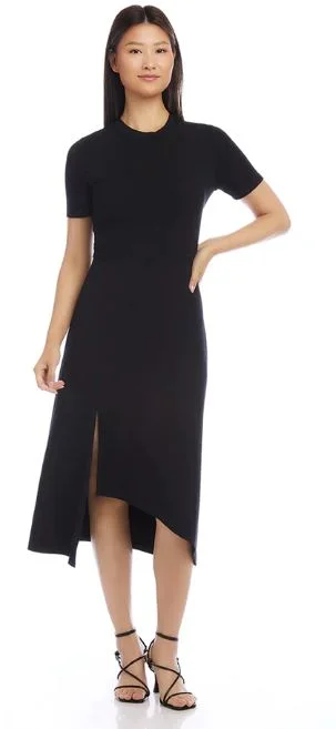 Karen Kane Asymmetric Front Slit Dress Black Embroidered unclassified dresses