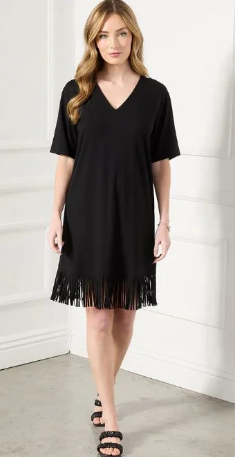 Karen Kane V-Neck Fringe Dress Fringe Budget-friendly unclassified dresses