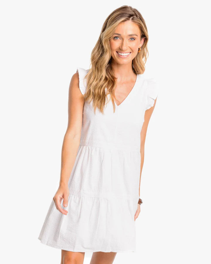 Southern Tide Evelyn Seersucker Tiered Dress Classic White Casual unclassified dresses