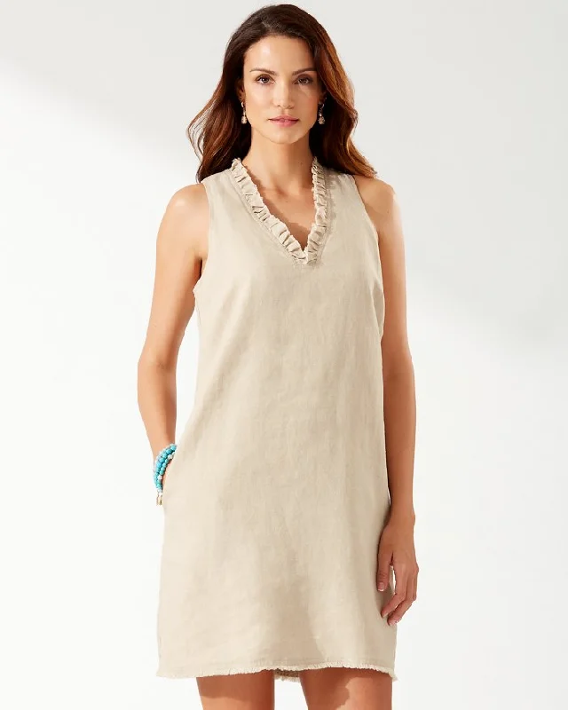 Tommy Bahama Two Palms Ruffle Linen Dress Natural Graduation unclassified dresses