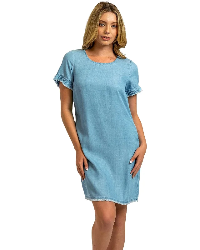 Tommy Bahama Chambray Ruffle Sleeve Dress Lt Storm Wash Office unclassified dresses