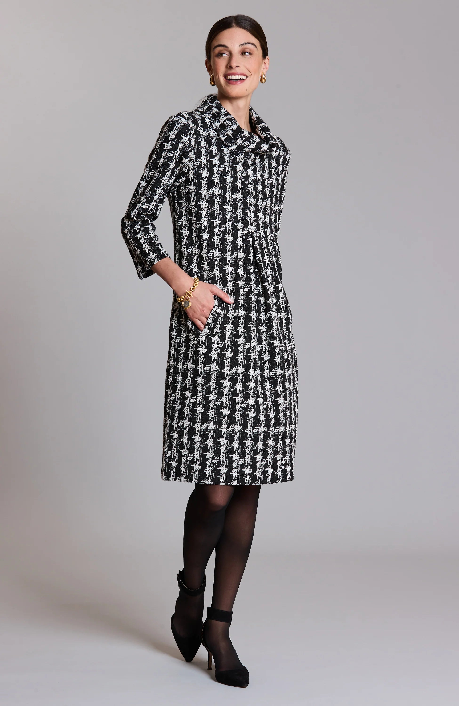 Tyler Boe Kelly Knit Dress Tri Color Houndstooth Comfortable unclassified dresses