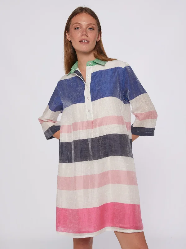 Vilagallo Tayana Linen Stripe Dress Multi Metallic unclassified dresses