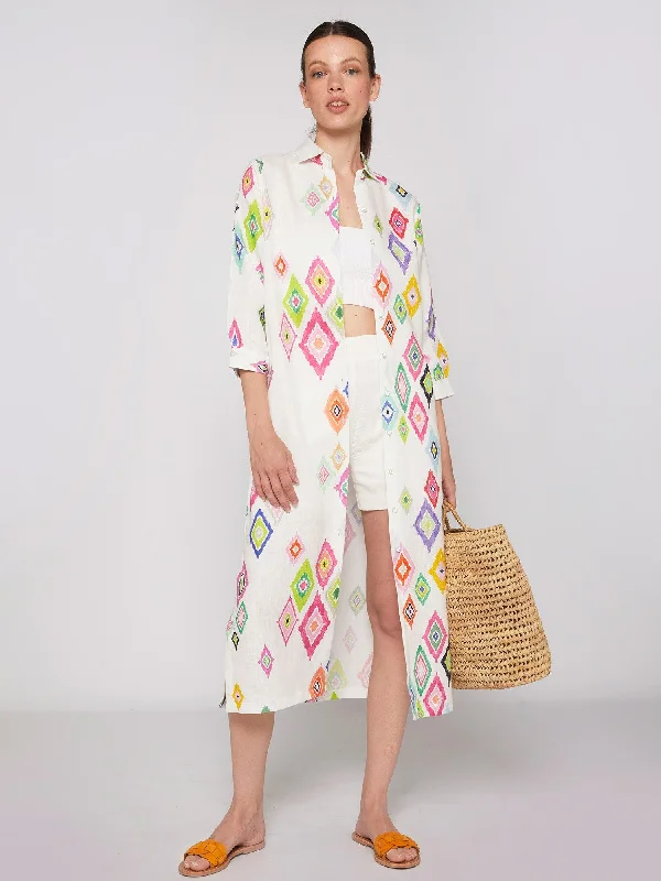 Vilagallo Pure Linen Diamond Ikat Antonella Dress Vacation unclassified dresses