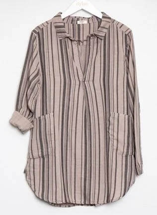 Dylan Mixed Stripe L/S Tunic Dress Vintage Brown Holiday unclassified dresses