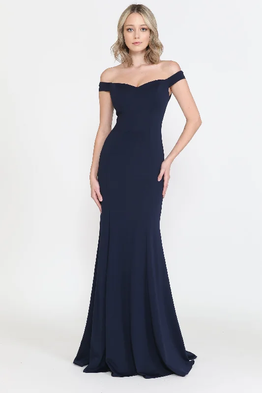 Fitted Off Shoulder Jersey Gown by Poly USA 8160 Corset unclassified dresses