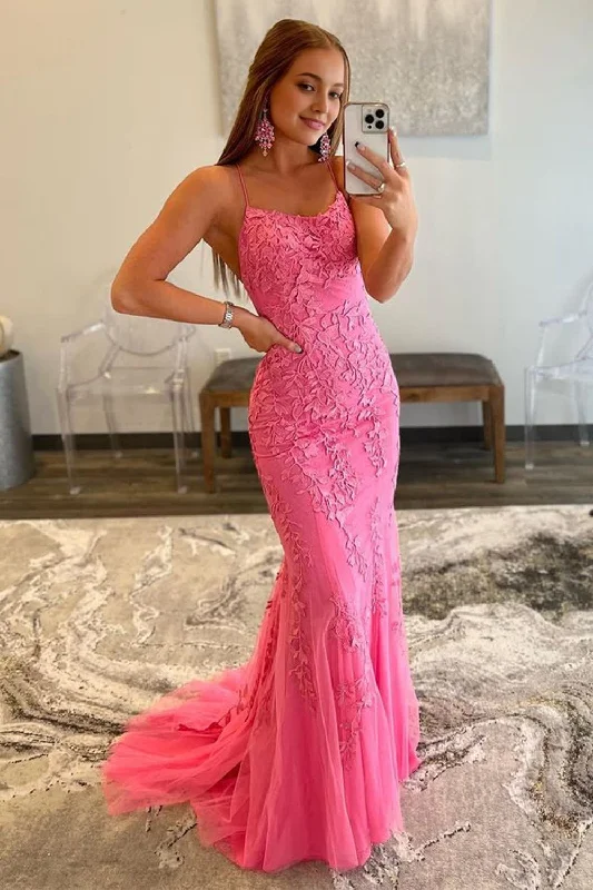 Fuchsia Spaghetti Straps Appliques Prom Dress Wedding guest unclassified dresses