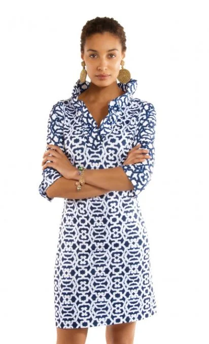 Gretchen Scott Blues Jersey Ruffneck Dress Rio Gio Soft fabric unclassified dresses