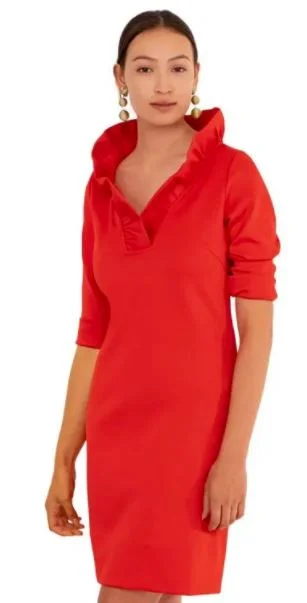 Gretchen Scott Ruffneck Jersey Dress Solid Crimson Lounge unclassified dresses