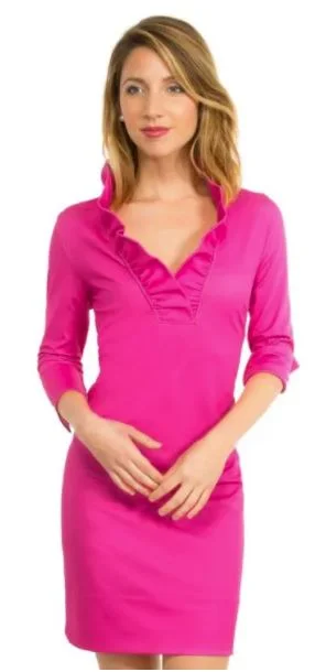 Gretchen Scott Ruffneck Jersey Dress Solid Pink/Green Travel unclassified dresses