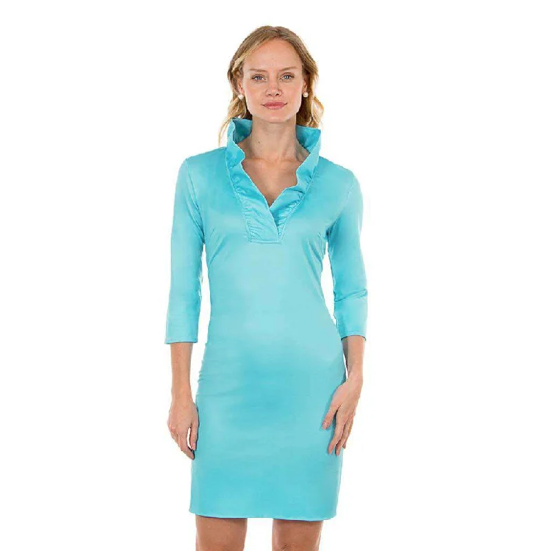 Gretchen Scott Ruffneck Jersey Dress Solid Turquoise Velvet unclassified dresses