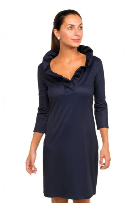 Gretchen Scott Ruffneck Jersey Navy Dress Elegant evening unclassified dresses