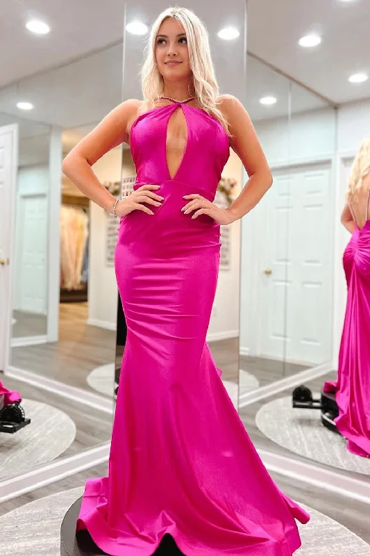 Hot Pink Mermaid Prom Dress With Hollow Out Date night unclassified dresses