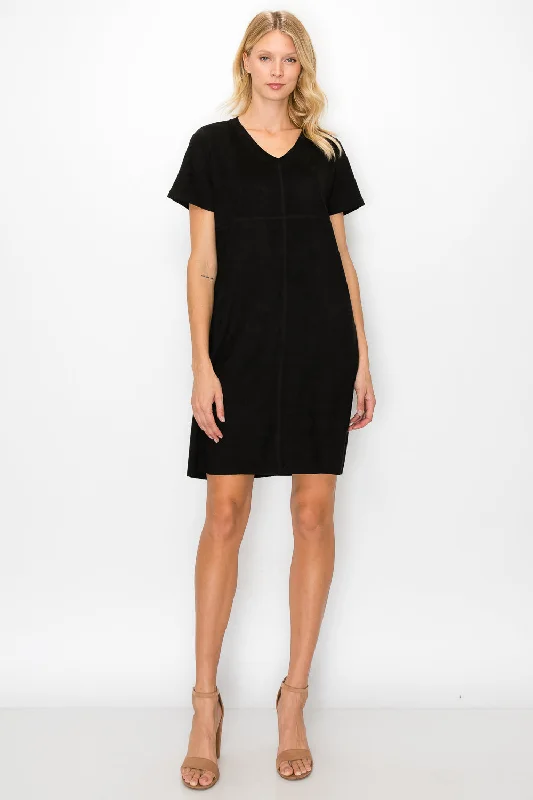 JOH Audrey Suede V-Neck Dress No Pockets Black Breathable unclassified dresses