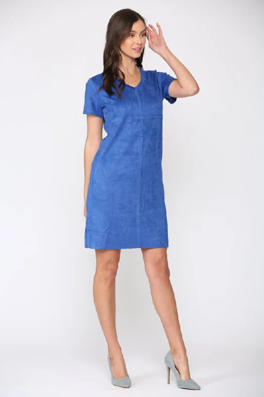 JOH Audrey Suede V-Neck Dress No Pockets Cobalt Soft fabric unclassified dresses