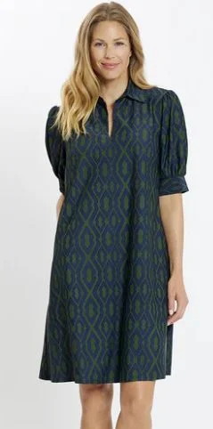 Jude Connally Emerson Dress Moroccan Trellis Navy Loden Travel unclassified dresses