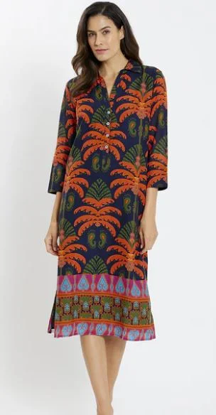 Jude Connally Kallan Dress Cotton Voile Multi Decorative Frond Navy Festival unclassified dresses