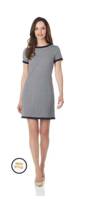 Jude Connally Parker Dress  Ponte Knit Houndstooth Navy Dark color unclassified dresses