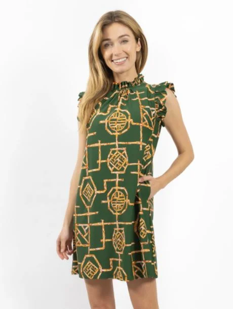 Jude Connally Shari Dress Bamboo Lattice Jungle Green Flowy unclassified dresses