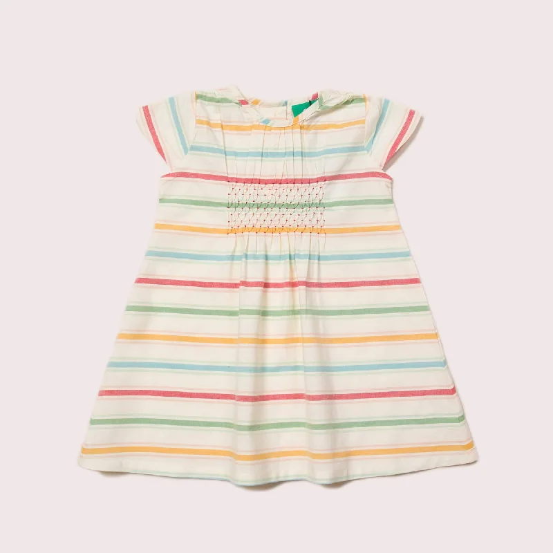 Rainbow Striped Smocked Floaty Dress Fall unclassified dresses