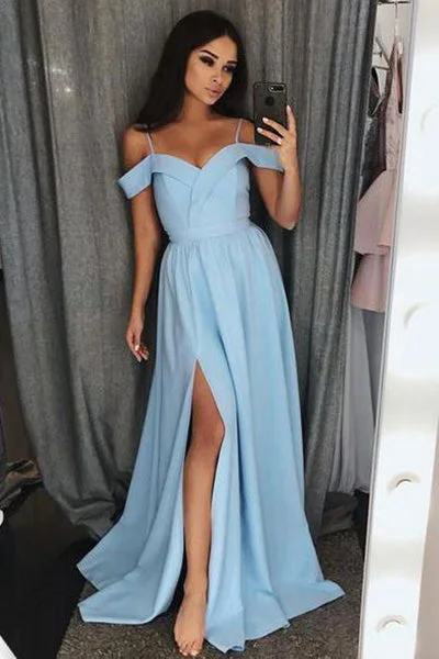 Light Blue Off the Shoulder Prom Dresses with Side Slit N1617 Holiday unclassified dresses