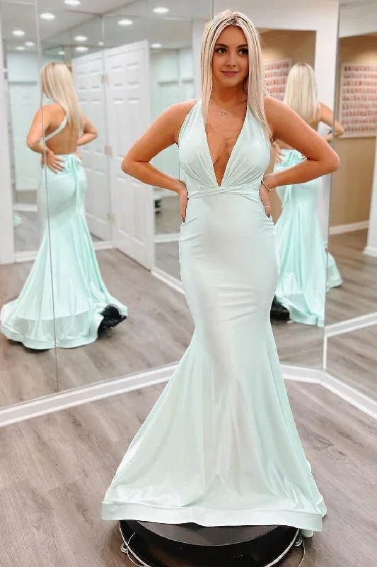 Light Green V-Neck Satin Mermaid Prom Dress Vintage unclassified dresses