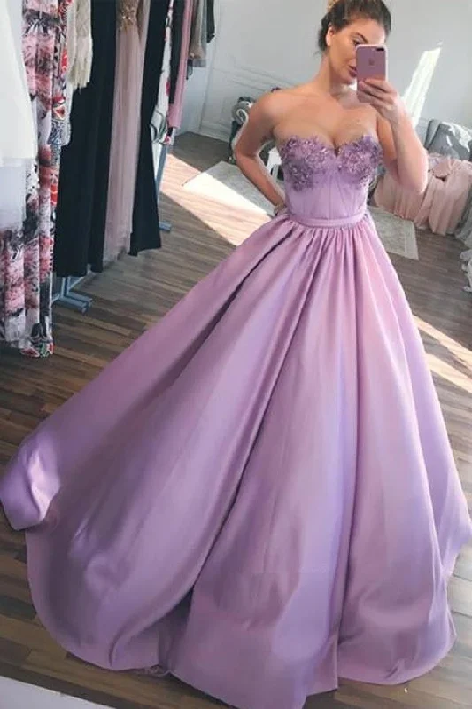 Lilac Sweetheart Ball Gown Puffy Floor Length Quinceanera Dresses Applique Prom Dresses N1458 Lightweight unclassified dresses