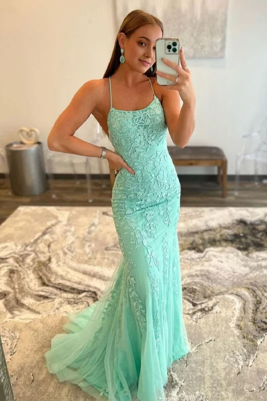 Mint Spaghetti Straps Appliques Prom Dress Anniversary unclassified dresses