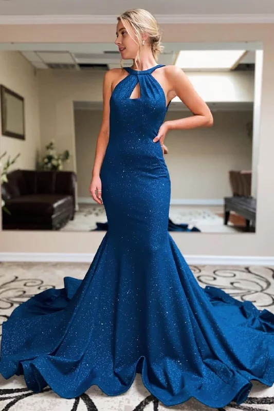 Navy Halter Sparkly Mermaid Prom Dress Pastel unclassified dresses