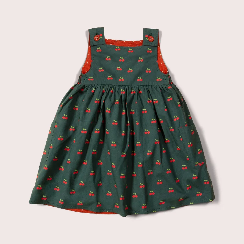 Olive Cherries Reversible Pinny Dress Short unclassified dresses