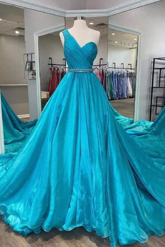 One Shoulder A Line Prom Dress with Beading Waist Denim unclassified dresses