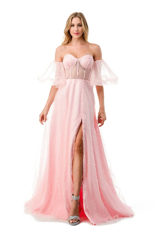 Puff Sleeve Sheer Corset Bustier Gown by Coya L2793B Budget-friendly unclassified dresses