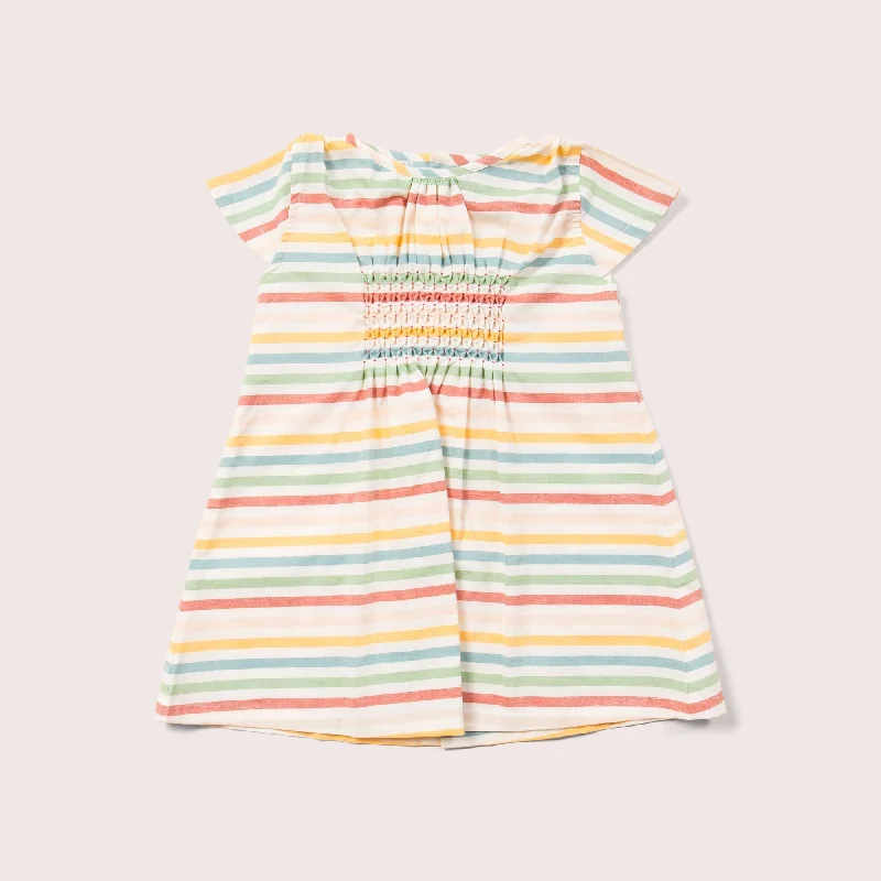 Rainbow Striped Smocked Dress Bright color unclassified dresses