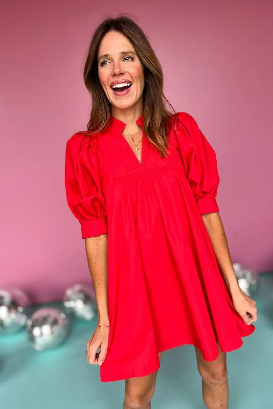 Red Frill V Neck Half Sleeve Dress High-low unclassified dresses