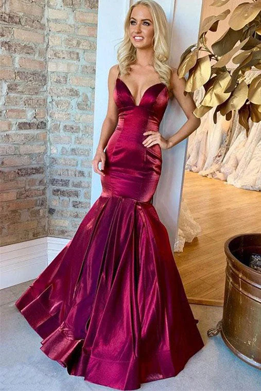 Sexy Mermaid Spaghetti Straps Satin Ruffles Prom Dresses Mesh unclassified dresses