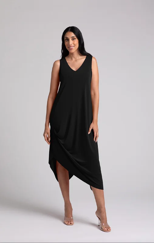 Sleeveless Drama Dress, Black Long unclassified dresses