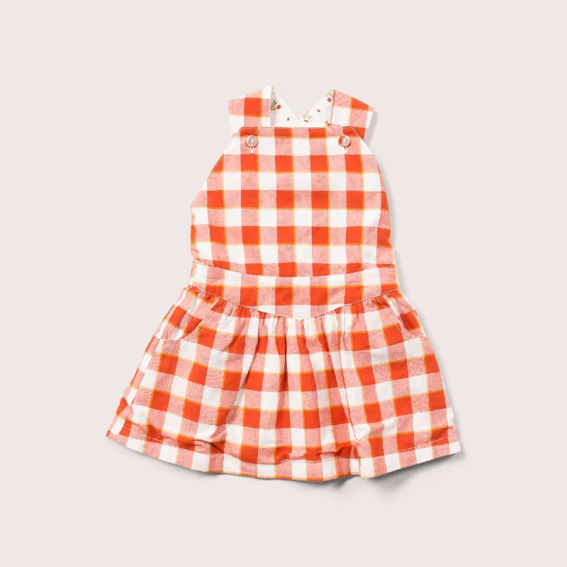 Soft Red Checkered Reversible Pinafore Dress Formal unclassified dresses