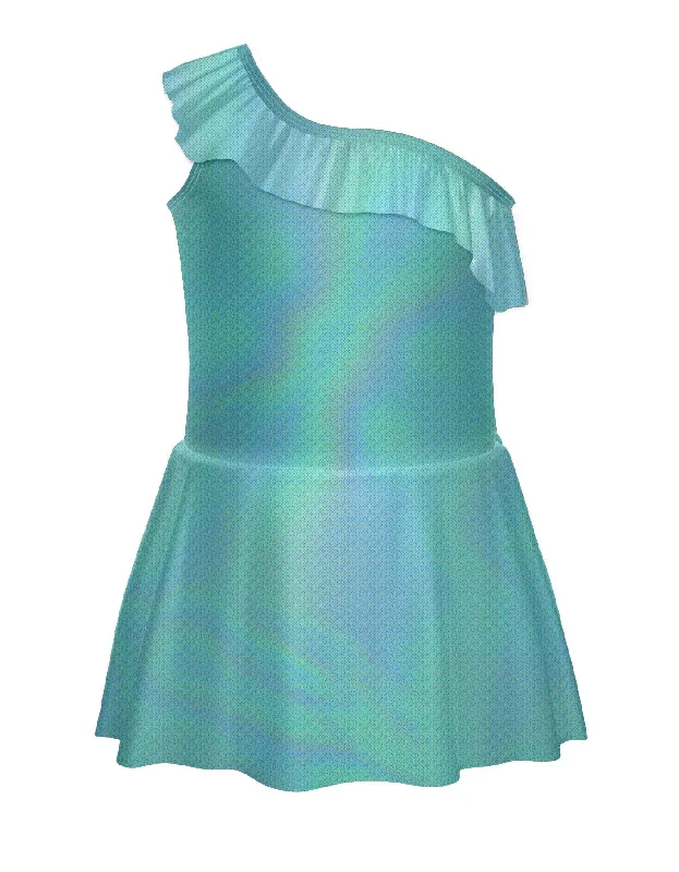 Solid Hologram One Shoulder Dress with Ruffle Spring unclassified dresses